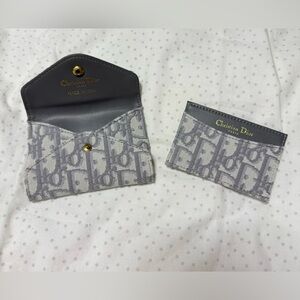 Christian Dior Oblique Canvas Mini Wallet & Card Holder Set Gray